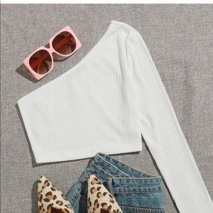 White One shoulder crop top